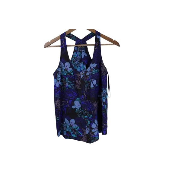 Yumi Kim Women XS Flowy Tank Top Blue Floral Sleeveless Racerback‎ Summer - Picture 2 of 11